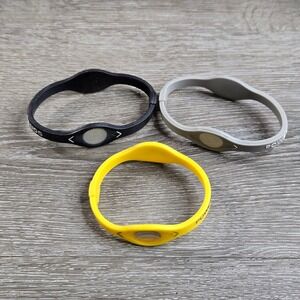 Lot  3 Power Balance Bands Silicone Wristband Black Grey Yellow Athletic Bracele